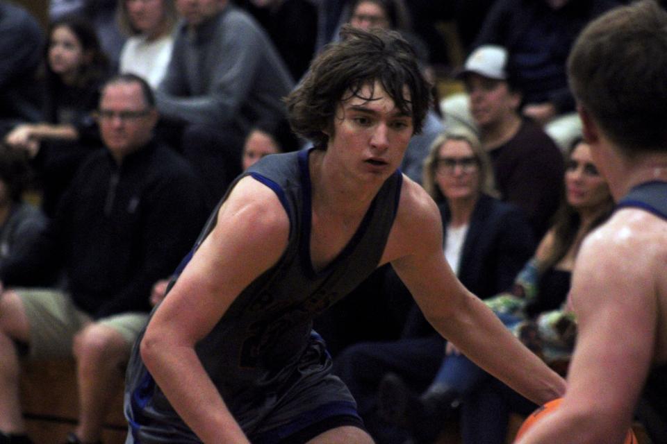 Bolles forward Finley Bredehoeft (23) dribbles against Episcopal during a high school boys basketball game on January 5, 2024. [Clayton Freeman/Florida Times-Union]