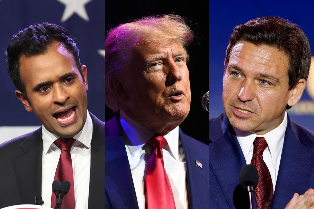 Vivek Ramaswamy, Donald Trump, and Ron DeSantis.