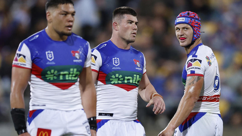 Kalyn Ponga with Newcastle Knights teammates.
