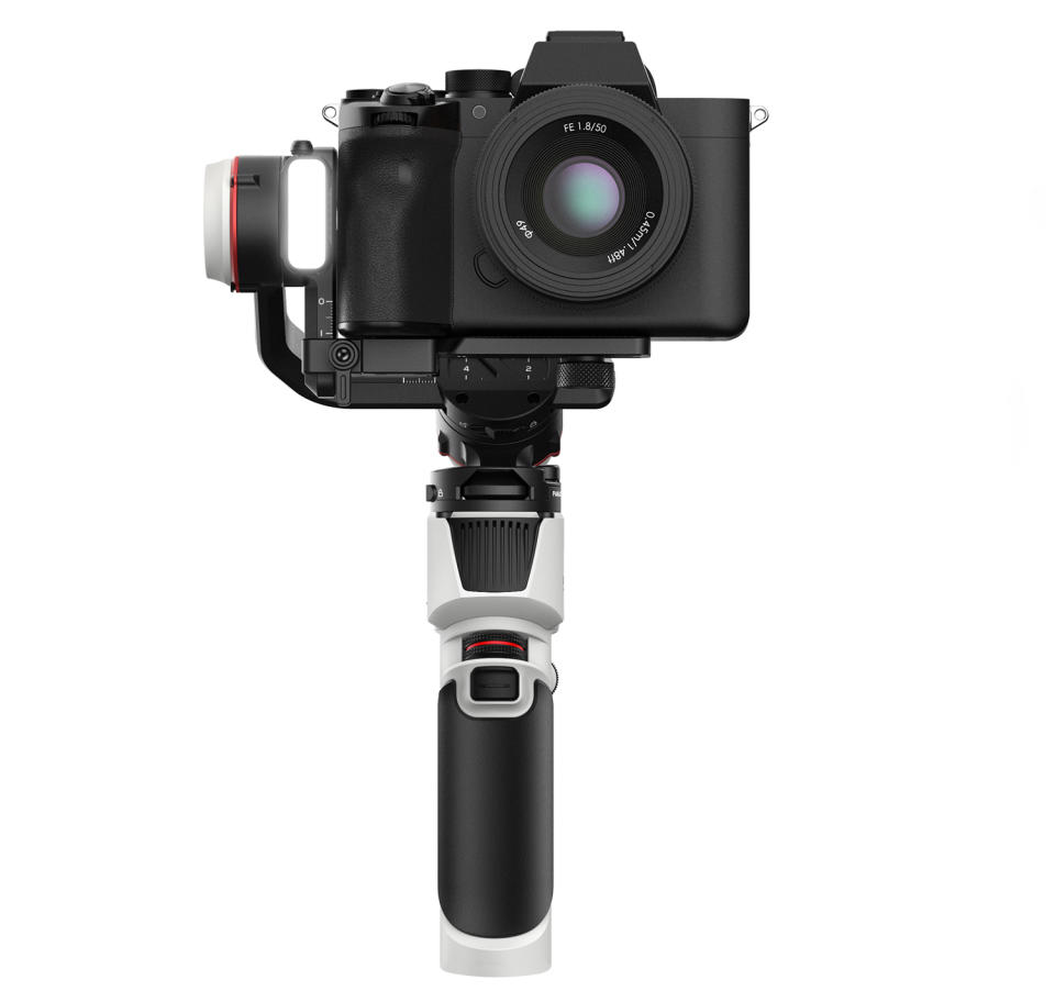 Zhiyun's three-axis camera gimbal houses an LED light and small display