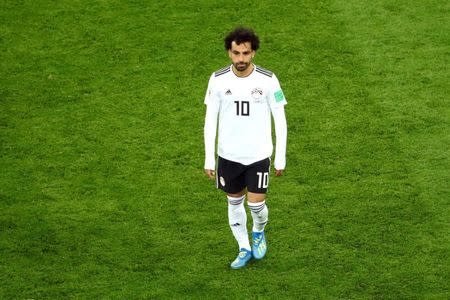 Soccer Football - World Cup - Group A - Russia vs Egypt - Saint Petersburg Stadium, Saint Petersburg, Russia - June 19, 2018 Egypt's Mohamed Salah reacts after the match REUTERS/Michael Dalder