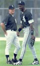 SARASOTA, MN - FEBRUARY 19: Michael Jordan talks with Chicago White Sox Manager Gene Lamont during the White Sox Spring Training Camp in Sarasota. (Doug Collier/AFP/Getty Images)