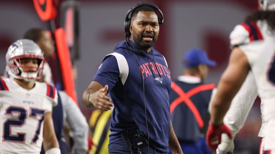 Jerod Mayo looks on during the Patriots' game against the Arizona Cardinals in 2022. - Christian Petersen/Getty Images