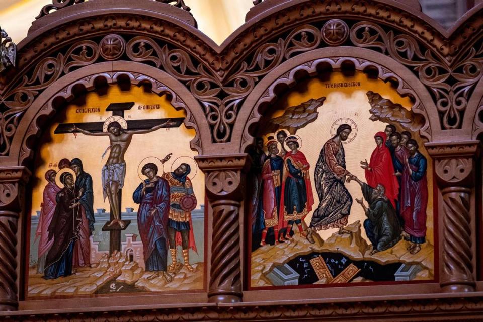 Scenes from the Bible are depicted in holy paintings inside Christ the Savior Orthodox Cathedral in Miami Lakes.