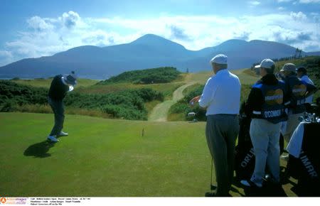 Golf - British Seniors Open - Royal County Down - 26-30/7/00 Mandatory Credit : Action Images / Stuart Franklin Hubert Green tees off on the 9th