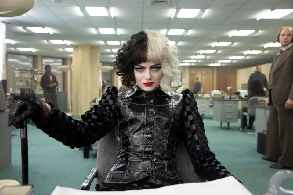 Emma Stone plays a classic Disney villainess during her younger 1970s punk-rock fashionista days in "Cruella."