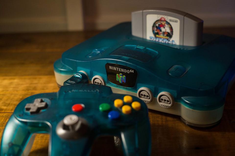 a japanese edition of the nintendo 64 clear blue version