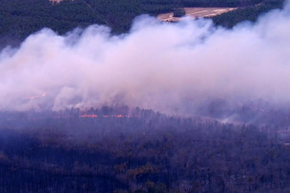 A forest fire in Ocean County, N.J., on April 12, 2023. (NBC Philadelphia)