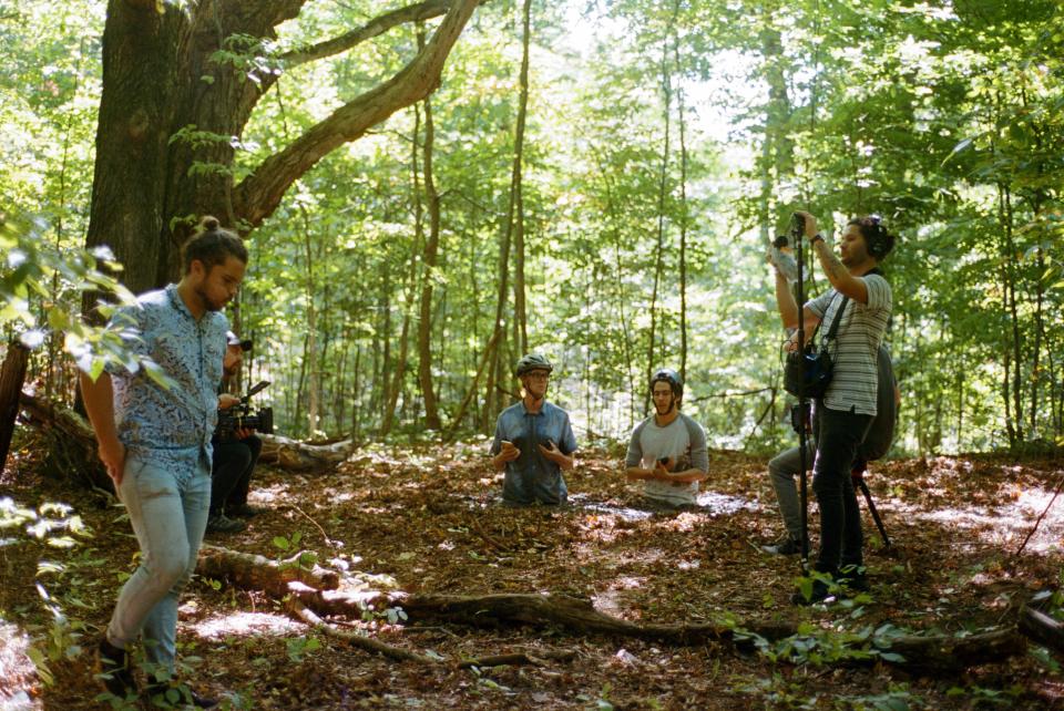 The crew of "Quicksand" on location to stage and film the quicksand scene with actors Tanner Presswood (left) and Simon Elias.