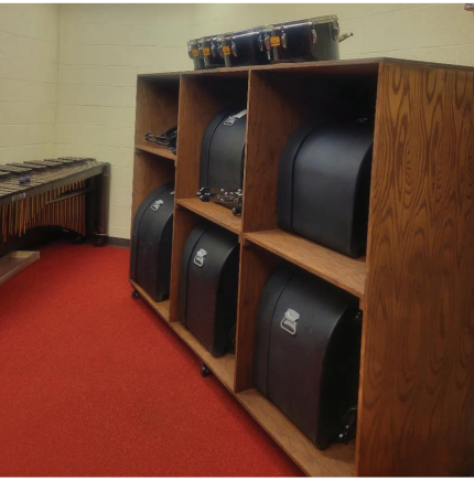 One of Dalton's percussion storage cabinets is shown.