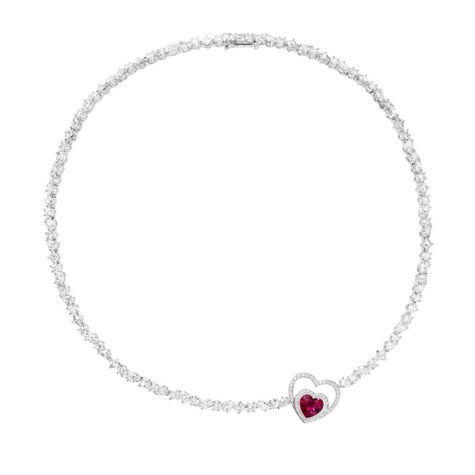 Pretty Woman高級珠寶系列紅碧璽鑽石白金項鍊。NT$3,560,000（FRED提供）