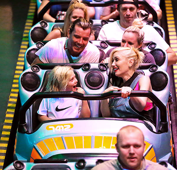 Gwen rides Space Mountain at Disneyland with husband Gavin and son Zuma on October 7th.