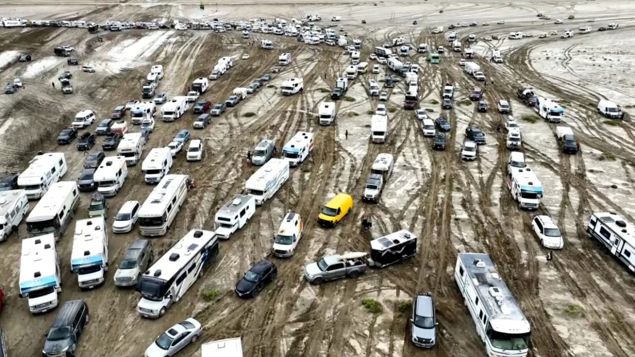 Many campers are rushing to try and escape the mud-ridden desert (CNN)