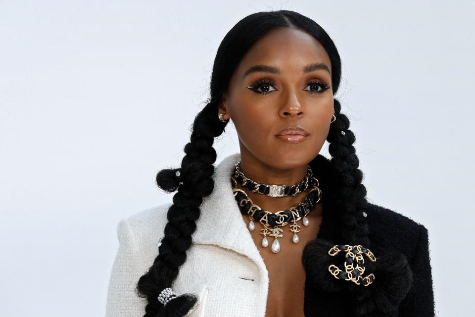 Janelle Monáe poses during the photocall prior to the Chanel women's fall-winter 2020-2021 fashion show on March 3, 2020.