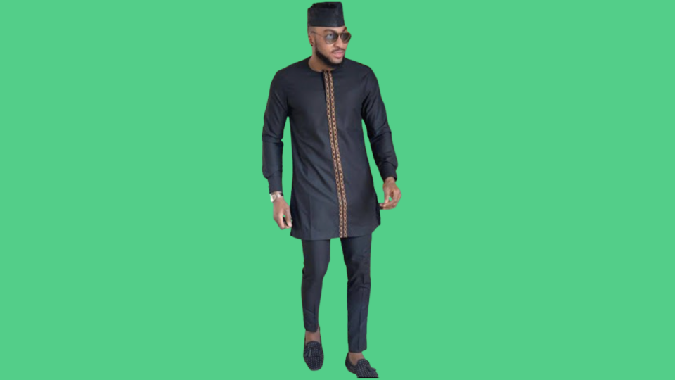 Shop stunning African clothing from Afrikrea, like this two-piece suit.