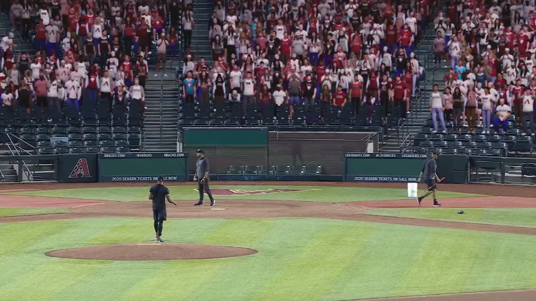 Fake fans in the stands of a real MLB ballpark