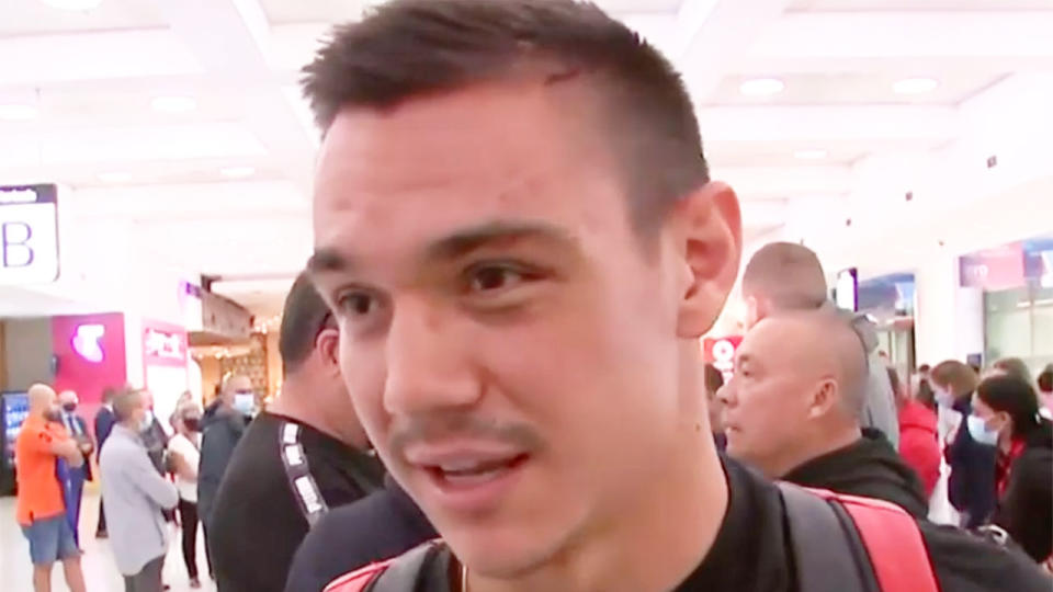 Tim Tszyu has spoken about his future boxing plans in the USA after arriving back home in Sydney. Pic: Fox Sports 