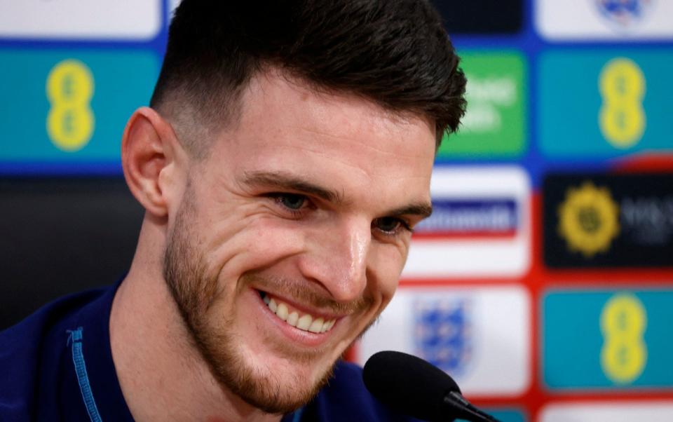 Declan Rice at England's press conference -Italy vs England, Euro 2024 qualifiers: What time is kick-off, what TV channel is it on? - Reuters/Ciro De Luca