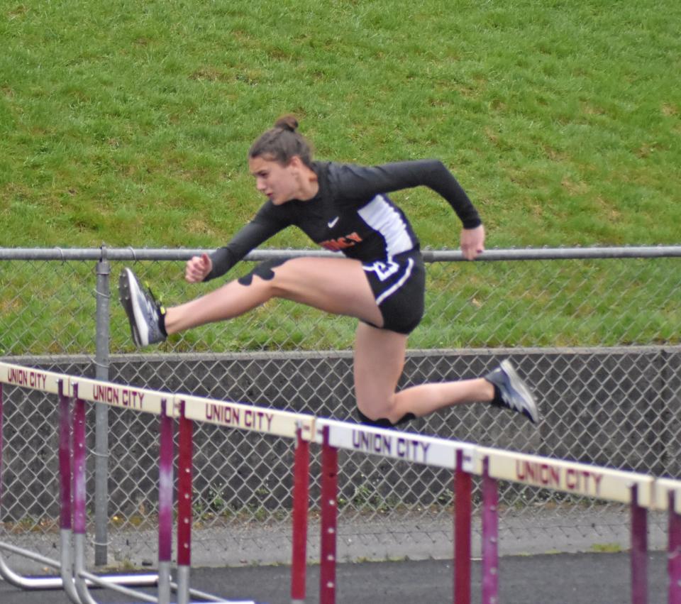 Quincy's Brookelyn Parker had a solid day in the hurdles on Friday, winning the 300 meter hurdles while taking runner-up finishes in the 100 meter hurdles