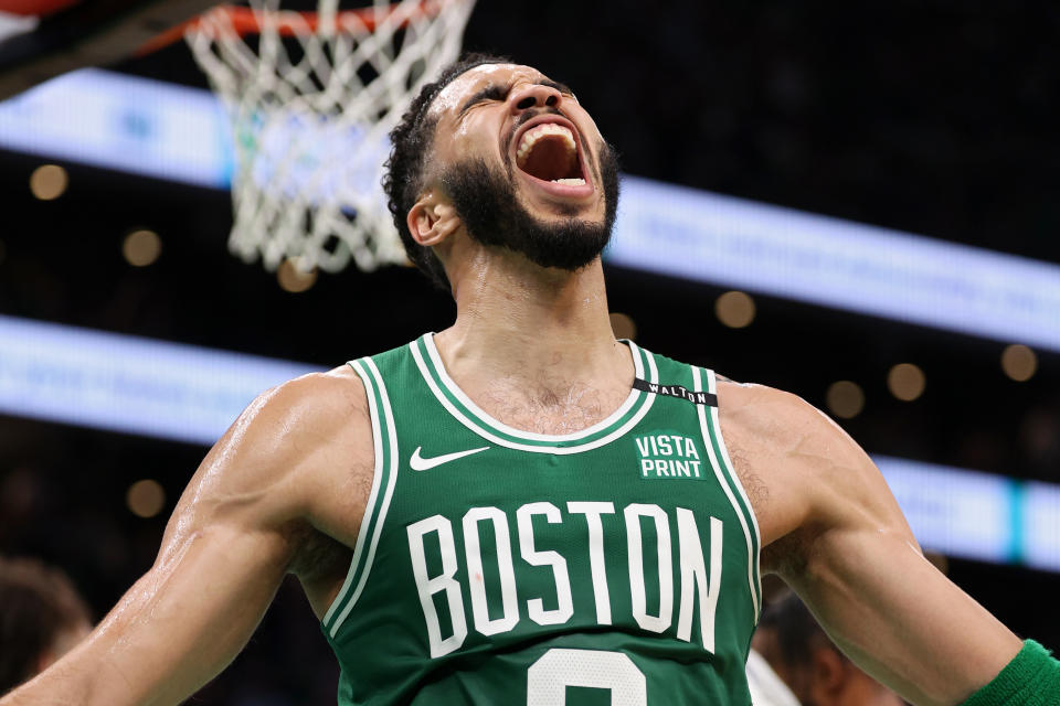 Jayson Tatum played in Monday's championship win against Dallas.  (Elsa/Getty Images)