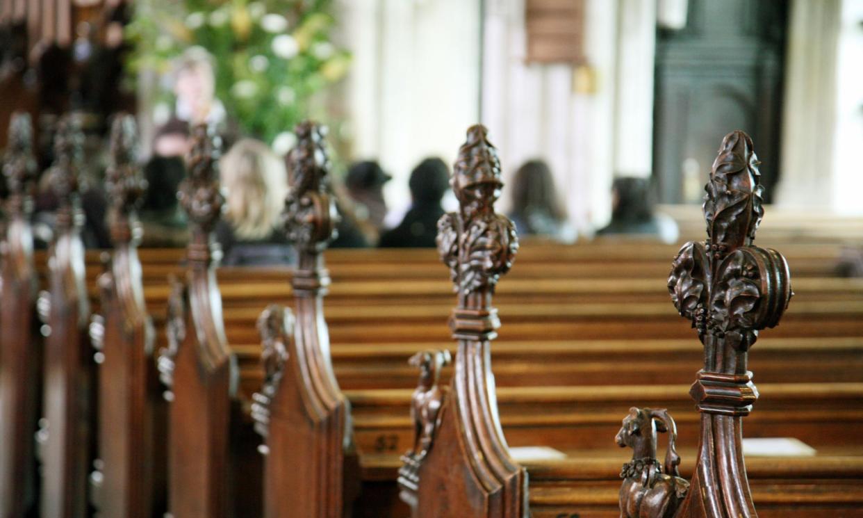 <span>Pews in an Anglican Church. Simpson said no one else involved with St Cuthbert’s church recognised the picture presented by Matthew Firth.</span><span>Photograph: Kumar Sriskandan/Alamy</span>