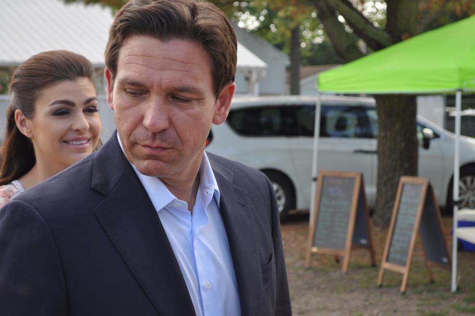 GOP presidential candidate Ron Desantis and his wife, Casey DeSantis, arrive in Adel, Iowa, to meet supporters as part of their ongoing tour of the state.