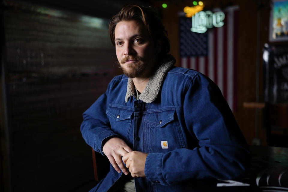 Actor-singer Luke Grimes poses for a portrait Tuesday, Feb. 20, 2024, in Nashville, Tenn. Grimes, best-known for his portrayal of the complex cowboy character Kayce Dutton on the hit show “Yellowstone,” will release his self-titled debut album on Friday. (AP Photo/George Walker IV)