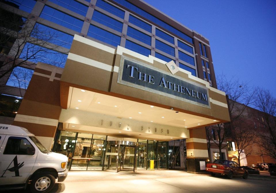 The exterior of the Atheneum Suite Hotel.
