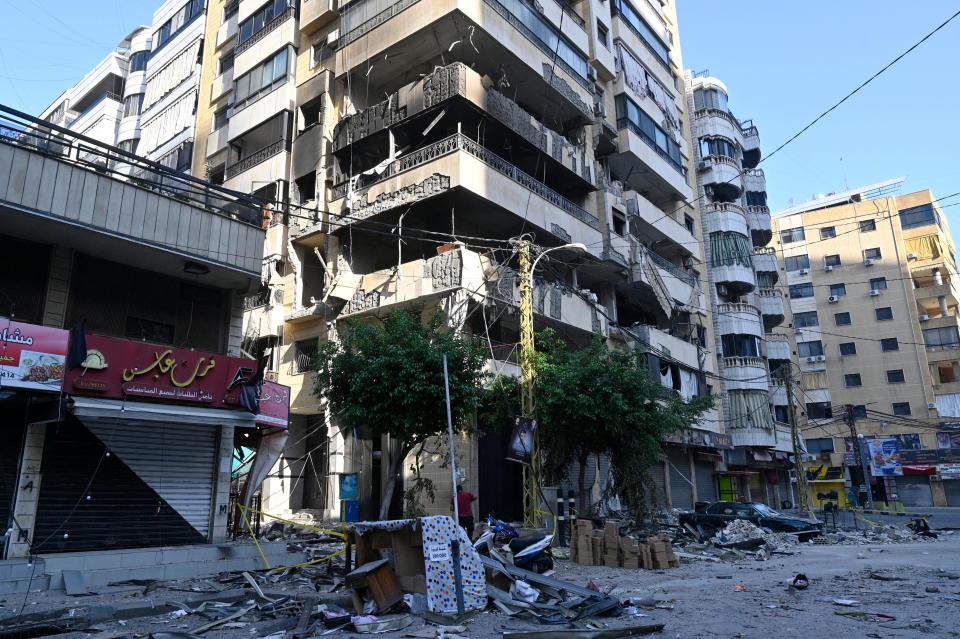 A damaged tower block in Beirut, Lebanon, following Israeli strikes on the capital city (EPA)