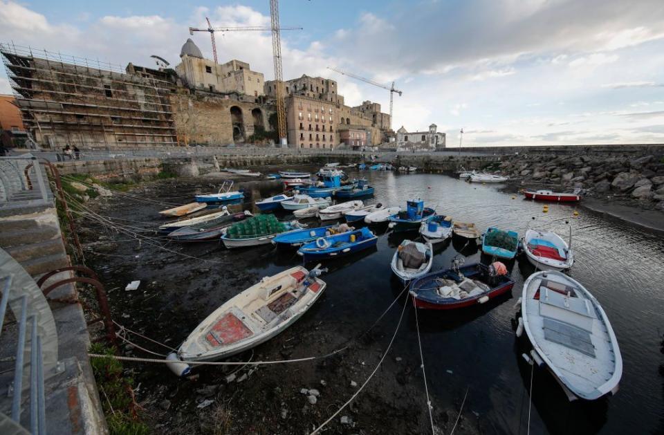 fishermen's dock in the port of pozzuoli remained almost without water due to the bradyseism, or ground uplift, caused by the underground volcano campi flegrei