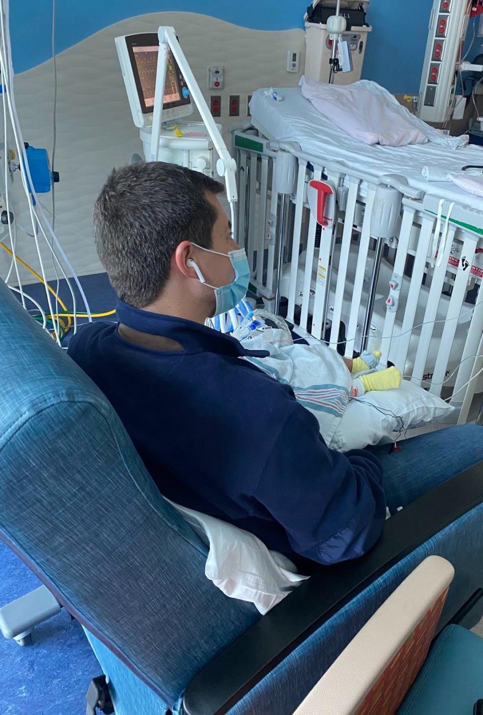 Pete Buttigieg shares an intimate look inside a hospital room as his son Gus was fighting respiratory syncytial virus (RSV) at just a few weeks old. (Courtesy Pete Buttigieg/Medium) 