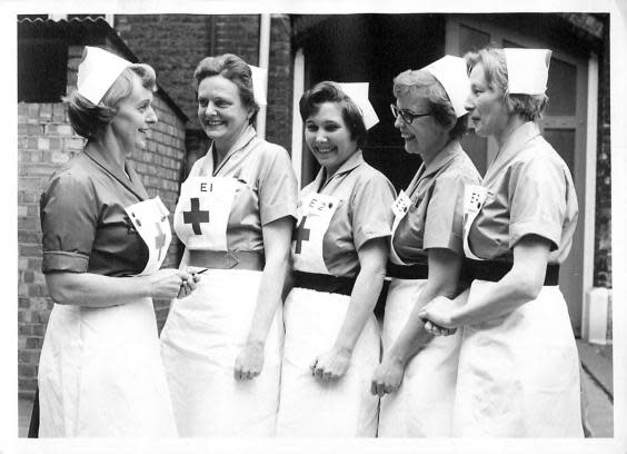 Valerie Middleton (centre), who served as a Voluntary Aid Detachment with the British Red Cross in the Second World War is seen in this undated handout photo (PA) (PA)