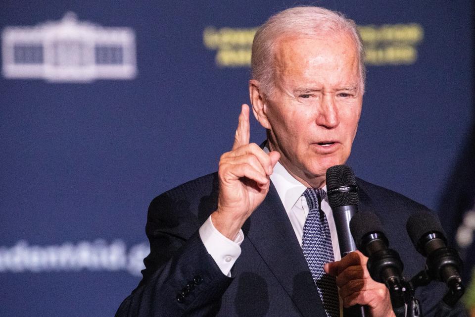 President Joe Biden delivers remarks on student debt relief, part of his Lowering Costs for American Families initiative, during a visit to Delaware State University in Dover, Friday, Oct. 21, 2022.