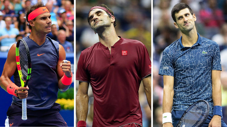 Rafael Nadal (pictured left), Roger Federer (pictured middle) and Novak Djokovic (pictured right). (Getty Images)