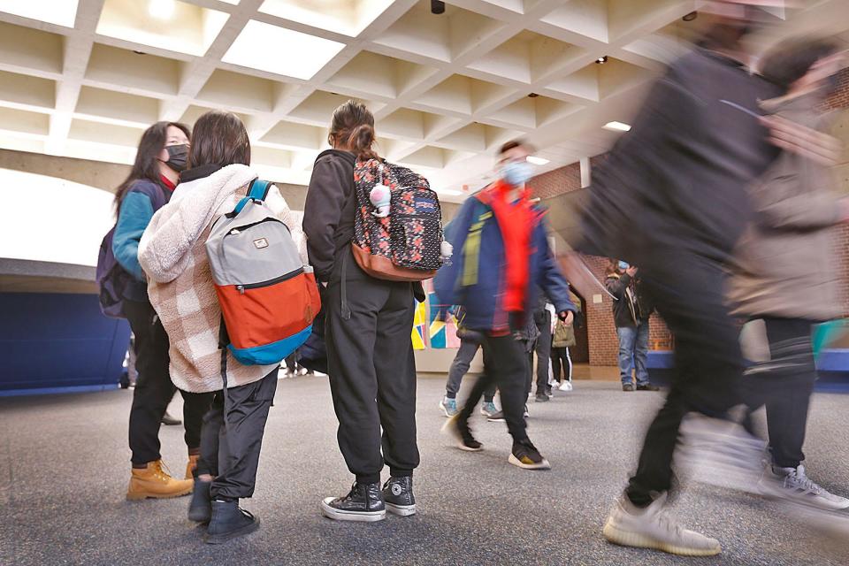 Braintree High at dismissal Wednesday, Feb. 2, 2022.