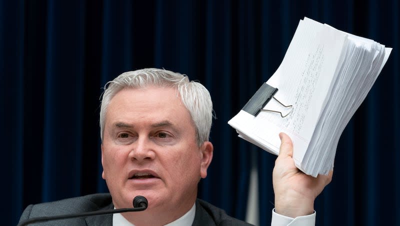 House Oversight and Accountability Committee Chairman Rep. James Comer, R-Ky., speaks during the committee hearing on Capitol Hill in Washington, Wednesday, March 20, 2024.