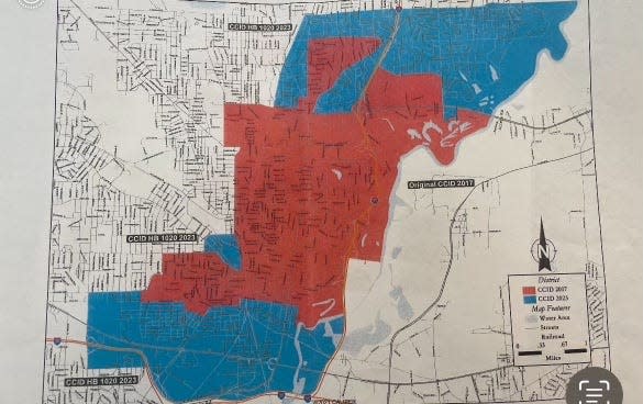 A map showing the Captiol Police's jurisdiction. The red shows the Capitol's Police current jurisdiction. The blue shows the areas of Jackson the jurisdiction will be expanding to come July 1.