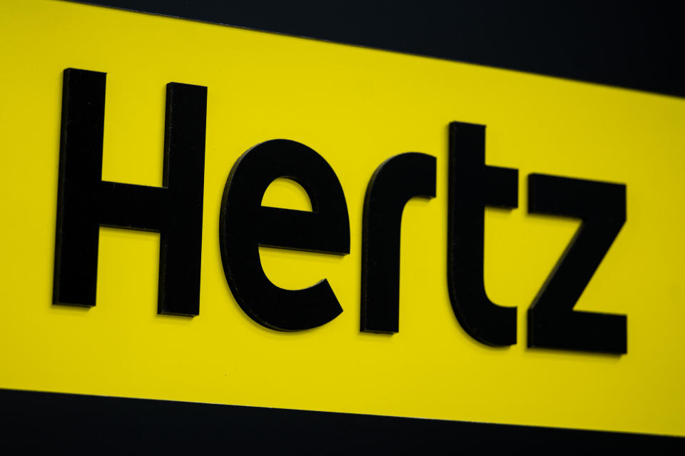 GDANSK, POLAND - 2020/03/16: An hertz logo seen at the Gdansk Lech Walesa Airport. (Photo by Mateusz Slodkowski/SOPA Images/LightRocket via Getty Images)