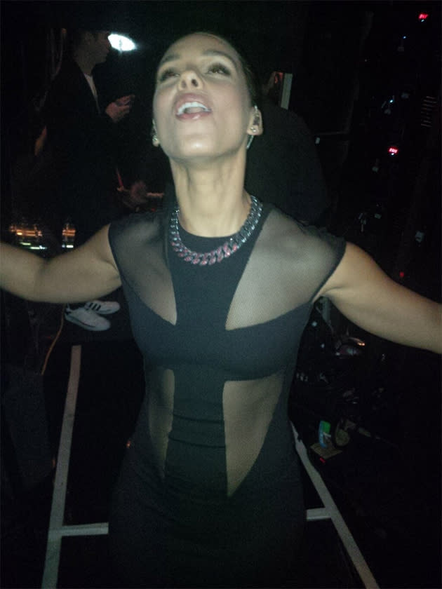 Backstage at the Grammys 2013: Alicia Keys tweeted this photo of herself straight after coming off stage. She tweeted it with the caption: “Just got off stage! SO blessed have to have performed in this room! I remember the first time! ;-)” Copyright [Alicia Keys]