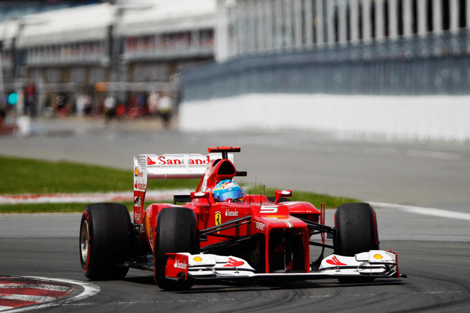 MONTREAL, CANADA - JUNE 10: Fernando Alonso of Spain and Ferrari drives during the Canadian Formula One Grand Prix at the Circuit Gilles Villeneuve on June 10, 2012 in Montreal, Canada. (Photo by Paul Gilham/Getty Images)