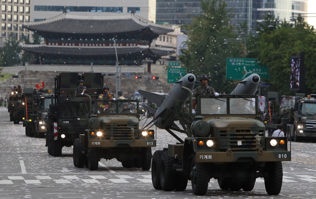 File photo: South Korean Marine’s armour vehicles showcased in a parade during the 65th South Korea Armed Forces Day ceremony in 2013 (Getty Images)