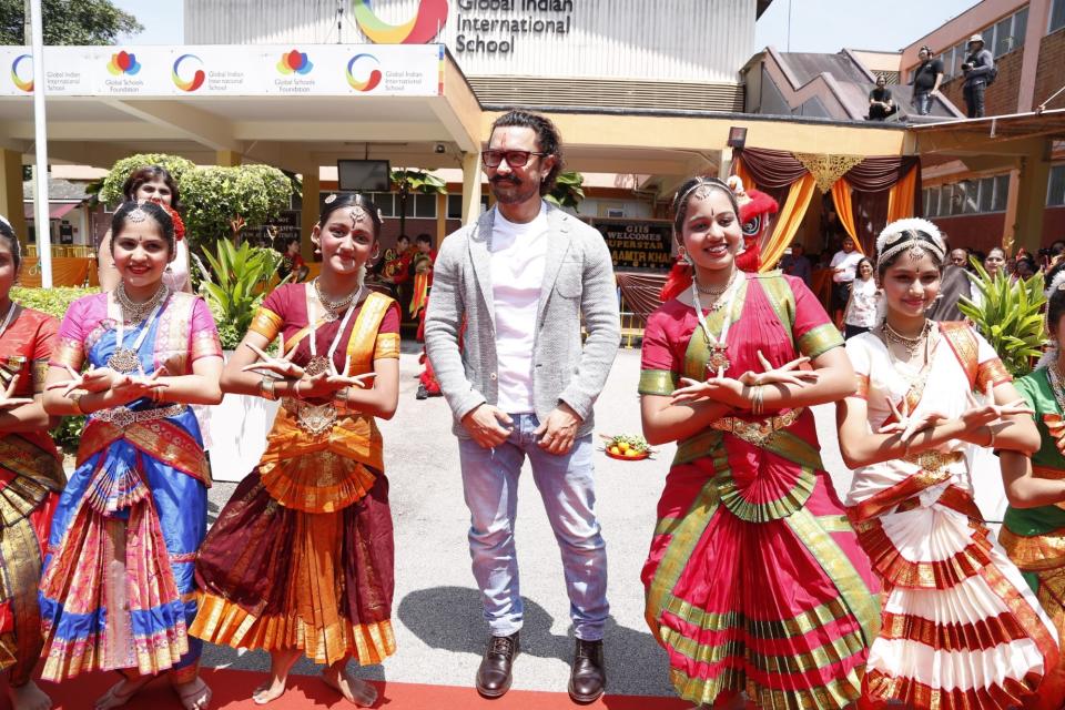 Bollywood star Aamir Khan at the Global Indian International School in Singapore