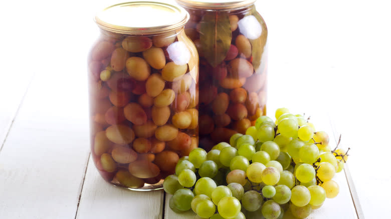 Grapes preserved in jars