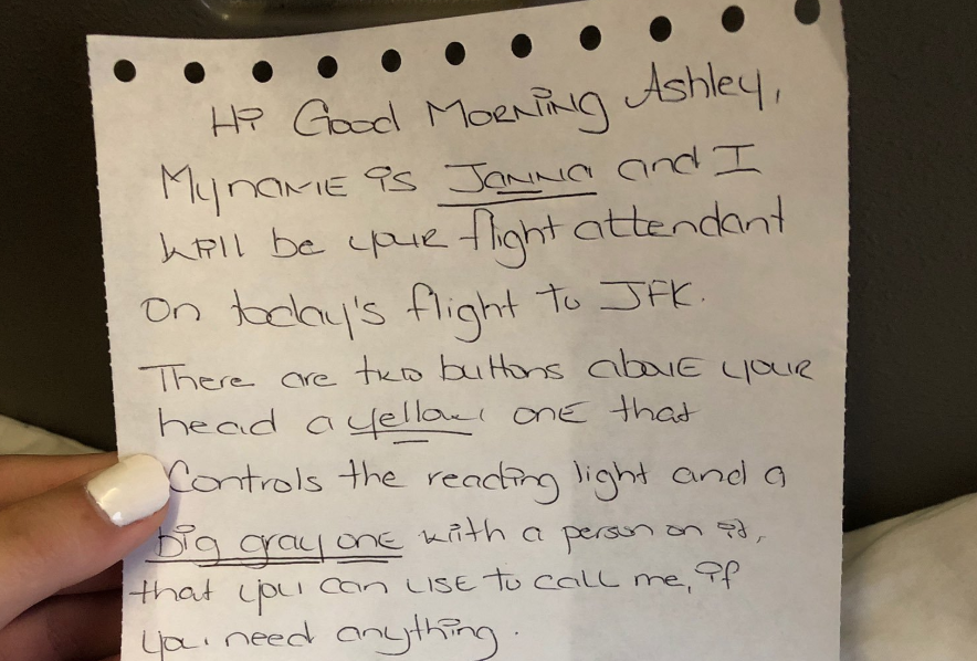 A deaf 16-year-old girl says she will "Cherish" a letter a flight attendant gave her on her first flight alone. (Photo: Twitter)