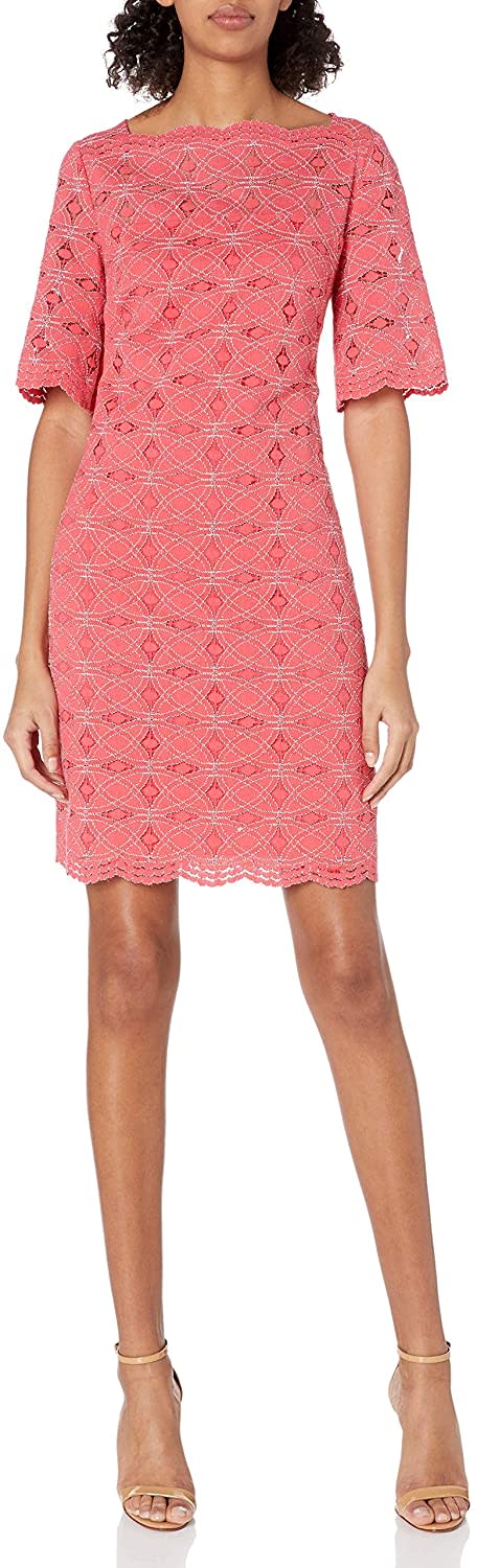 Trina Turk Women's Lucite Boatneck V Back Eyelash Trim Dress