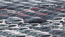 In this March 5, 2019, photo, Honda Motor Co. cars for export are parked at a port in Yokohama, near Tokyo. When U.S. President Donald Trump visits Japan, he’ll be able to point to Tokyo’s streets to drive home a sore point in trade relations between the allies: the absence of made-in-USA vehicles. While Trump complained repeatedly about the trade imbalance, especially in autos and auto parts - the Hondas and Toyotas on U.S. roads are a daily reminder. (AP Photo/Koji Sasahara)