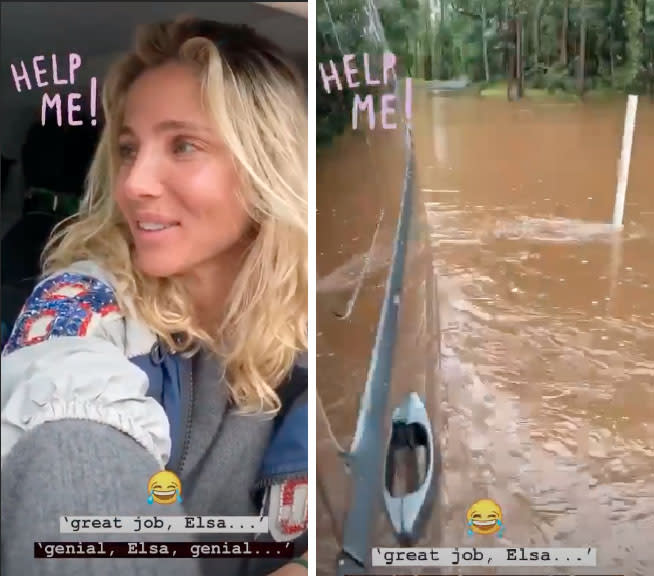 Elsa Pataky stuck in van after she tried to cross flooded road after torrential rain NSW