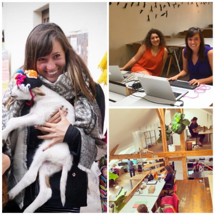 Cassie in sightseeing in Peru, left. Cassie working in communal spaces, right. (Photo: Cassie Utt)