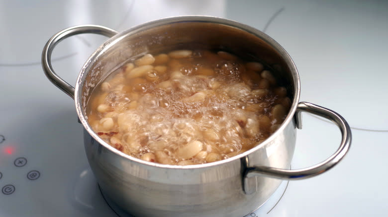 Pot of simmering beans