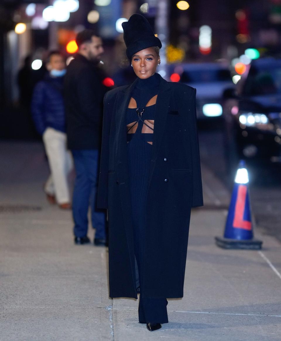 Janelle Monáe arrives at &quot;The Late Show with Stephen Colbert&quot; on January 11, 2023.